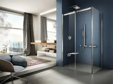 SOFT - Corner tempered glass shower cabin with sliding door _ Provex Industrie